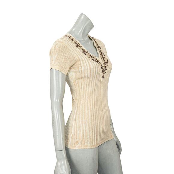 David Cline Embellished Vneck Tee Shirt Cotton Women's Large - Picture 4 of 8